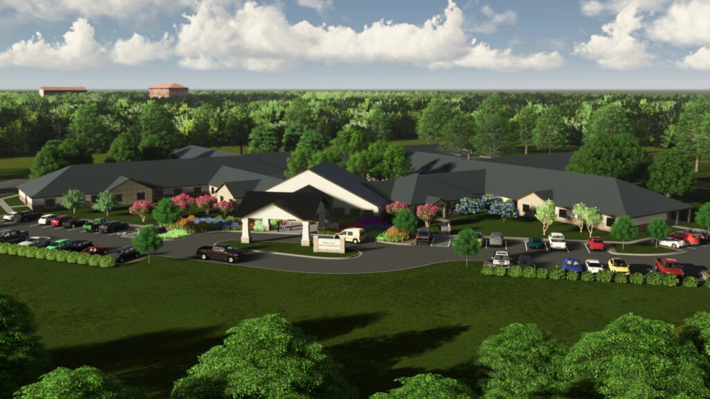 Exterior rendering of Bailey Creek Health and Rehab’s new skilled nursing facility in Texarkana